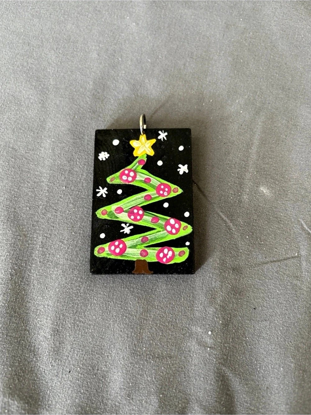 Hand-Painted Christmas Tree Charm in Black & Green